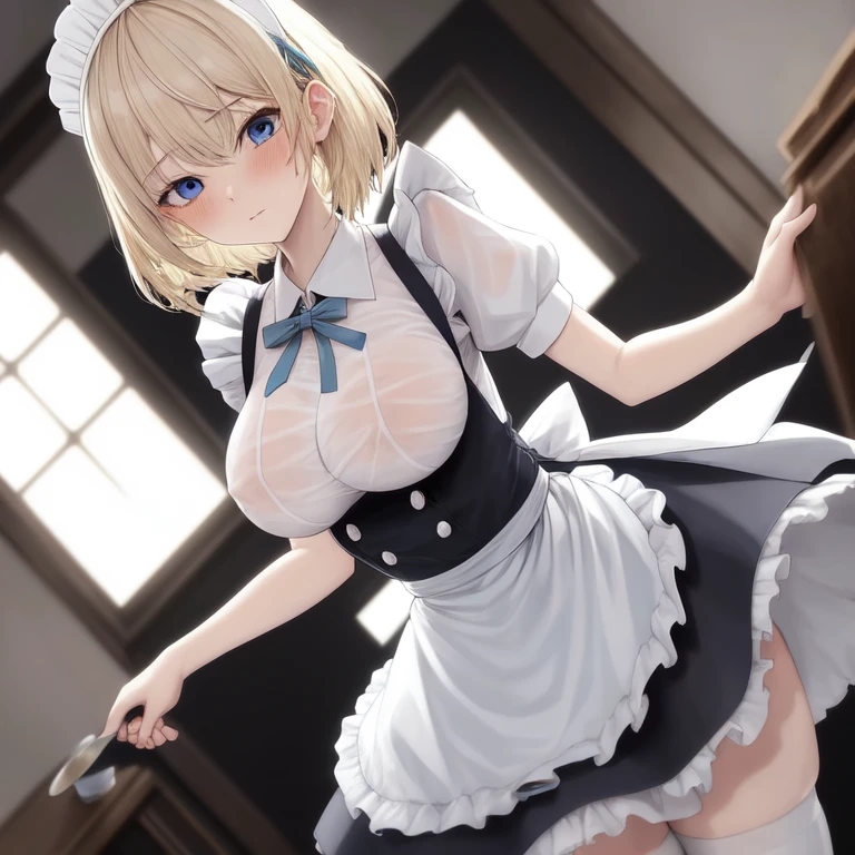 [Holara] Short hair Wavy hair Anime style Embarrassed Nipples R18 Masterpiece Maid apron See-through [Illustration]